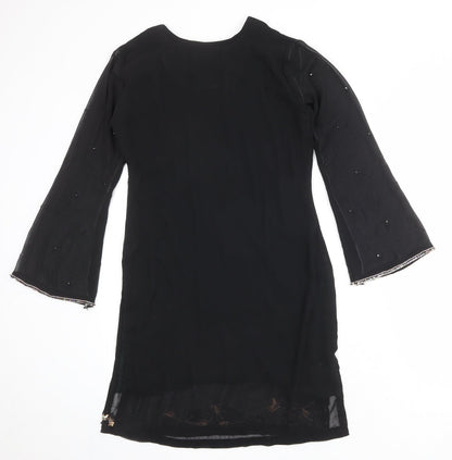 Collections Womens Black Floral Polyester Kaftan Size S Round Neck Pullover