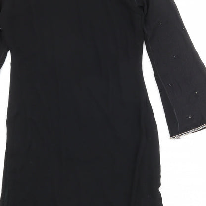 Collections Womens Black Floral Polyester Kaftan Size S Round Neck Pullover