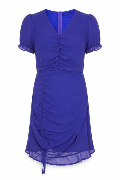 PRETTYLITTLETHING Womens Blue Herringbone Polyester Shift Size 10 V-Neck Zip