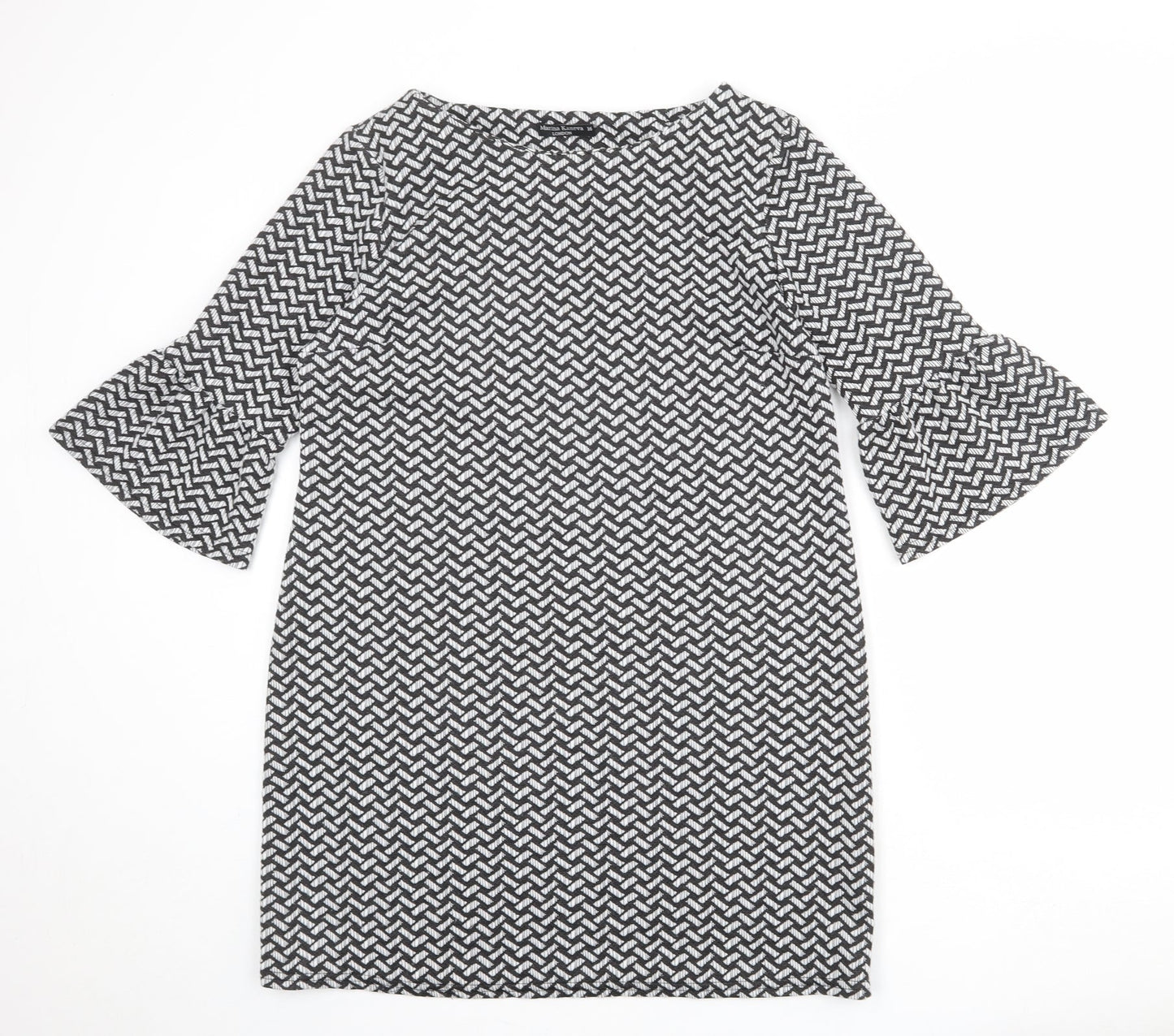 Marina Kaneva Womens Black Geometric Polyester A-Line Size 16 Boat Neck Pullover