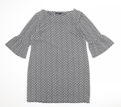 Marina Kaneva Womens Black Geometric Polyester A-Line Size 16 Boat Neck Pullover