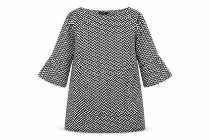 Marina Kaneva Womens Black Geometric Polyester A-Line Size 16 Boat Neck Pullover