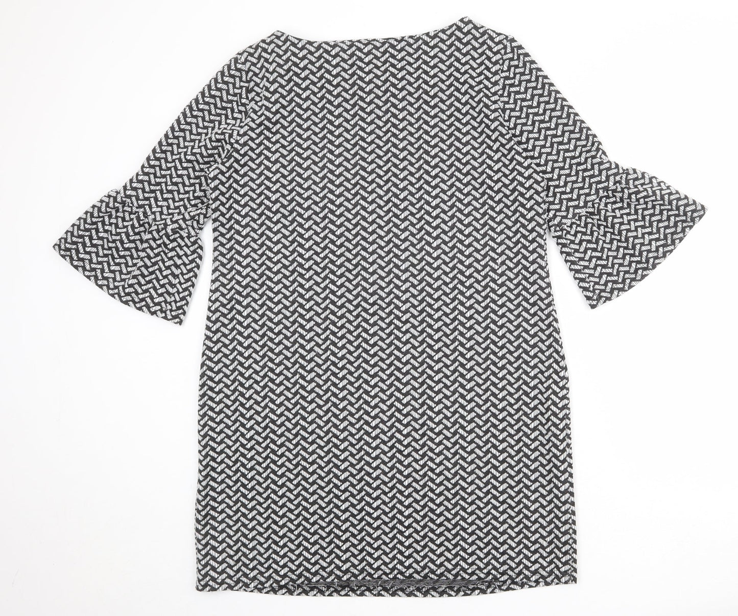 Marina Kaneva Womens Black Geometric Polyester A-Line Size 16 Boat Neck Pullover