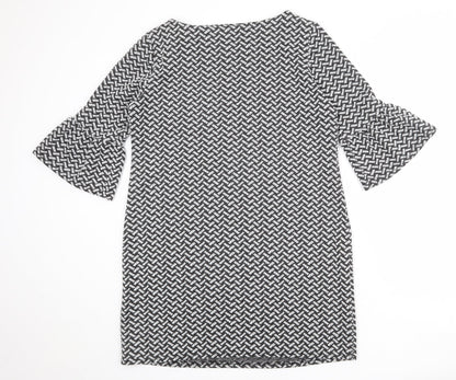 Marina Kaneva Womens Black Geometric Polyester A-Line Size 16 Boat Neck Pullover