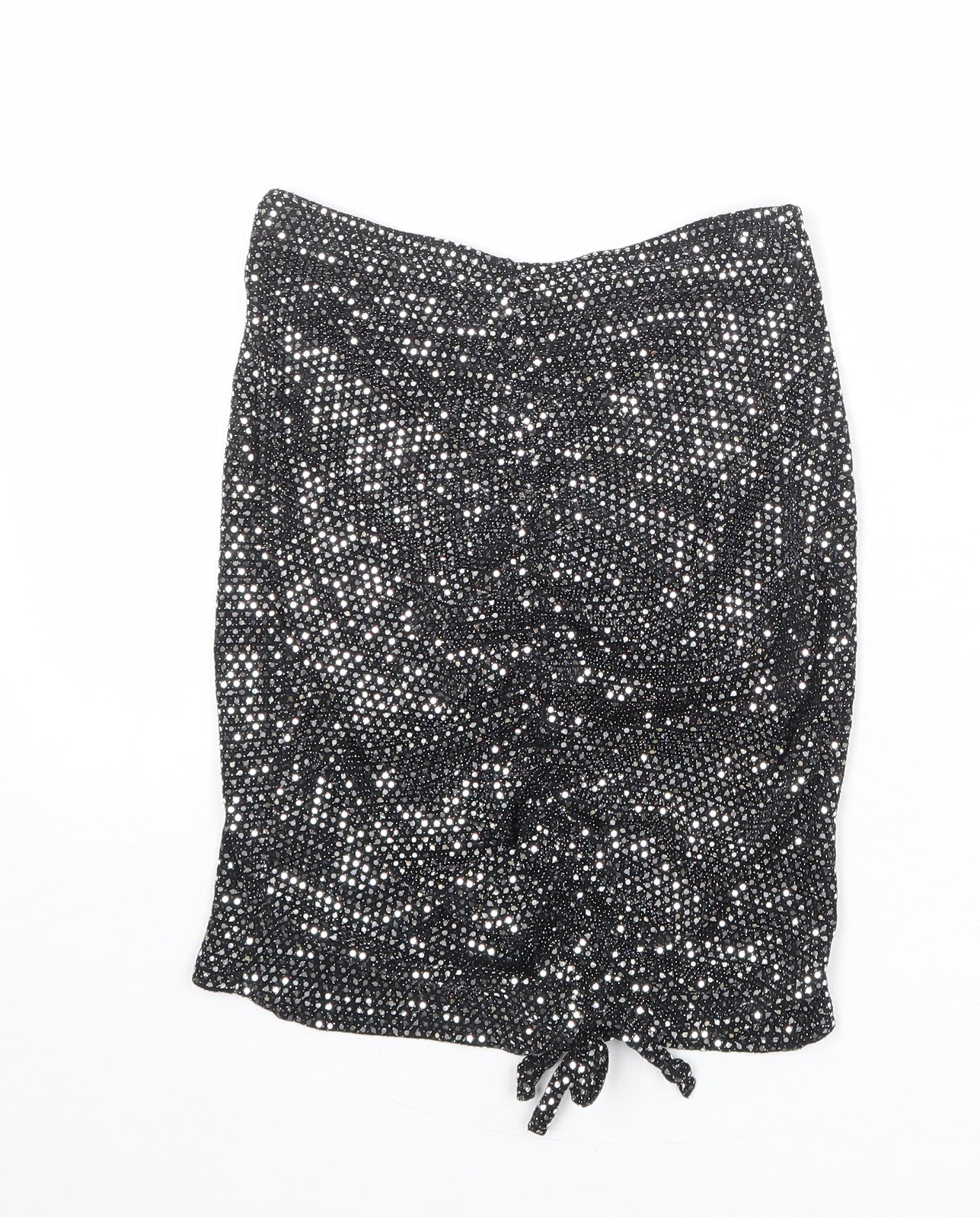 PRETTYLITTLETHING Womens Black Geometric Nylon Bandage Skirt Size 6