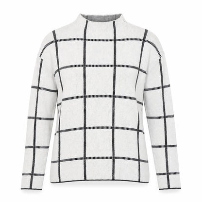 Society 8 Womens Ivory Mock Neck Check Polyester Pullover Jumper Size 10