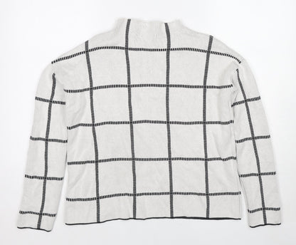 Society 8 Womens Ivory Mock Neck Check Polyester Pullover Jumper Size 10