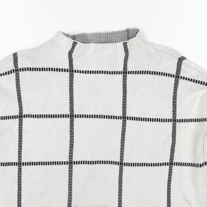 Society 8 Womens Ivory Mock Neck Check Polyester Pullover Jumper Size 10