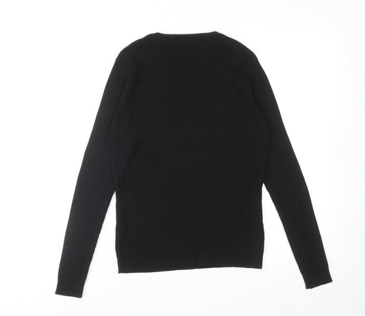 Karen Scott Womens Black Round Neck Acrylic Pullover Jumper Size M