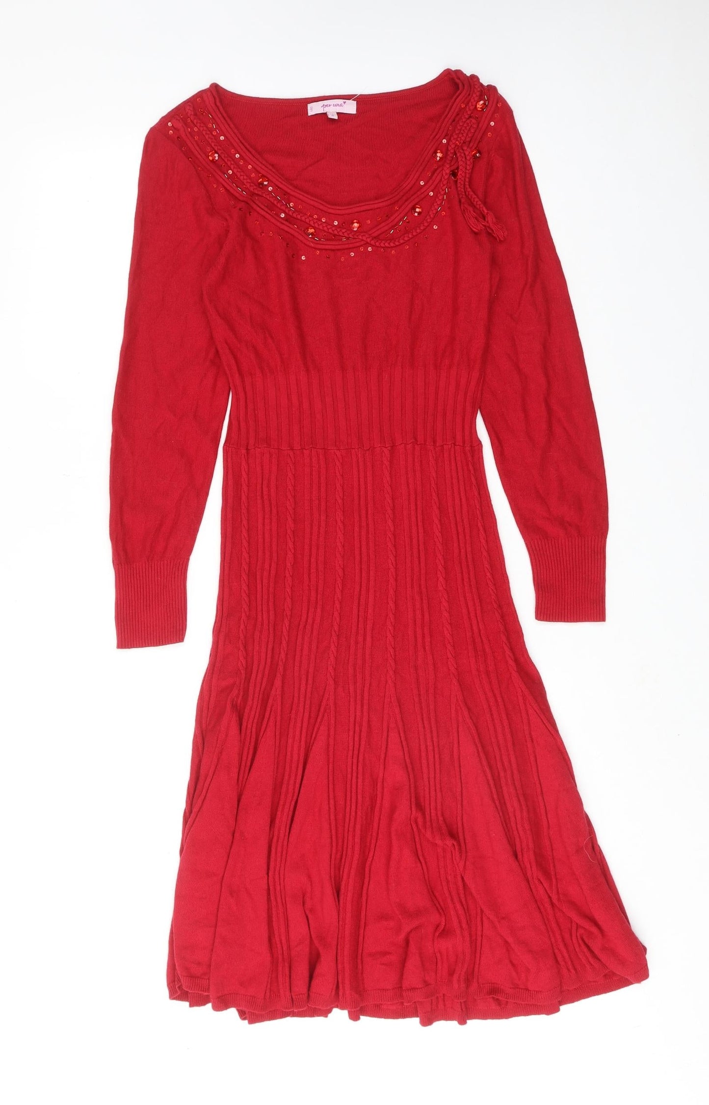 Per Una Womens Red Viscose A-Line Size 12 Round Neck Pullover