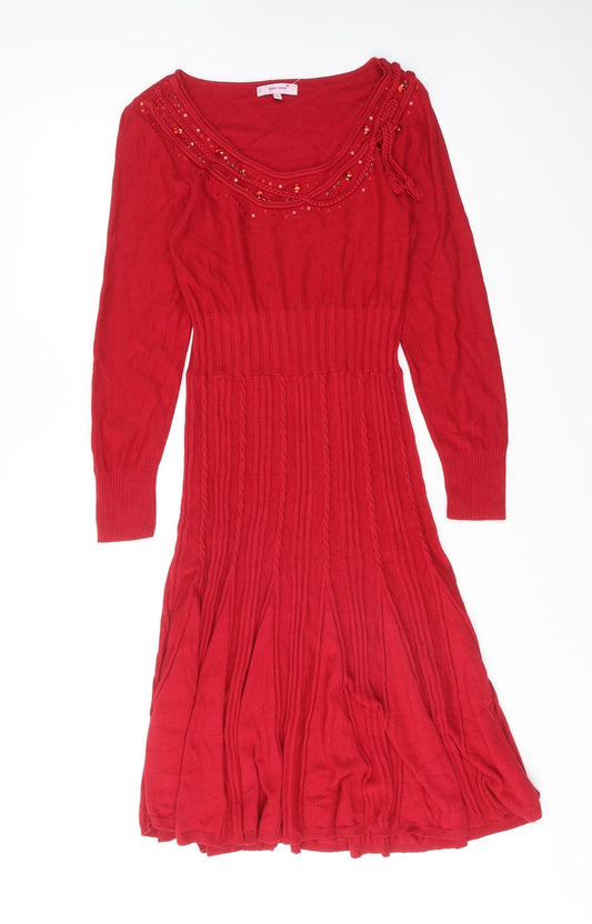 Per Una Womens Red Viscose A-Line Size 12 Round Neck Pullover