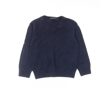 Debenhams Boys Blue V-Neck Cotton Pullover Jumper Size 5-6 Years Pullover
