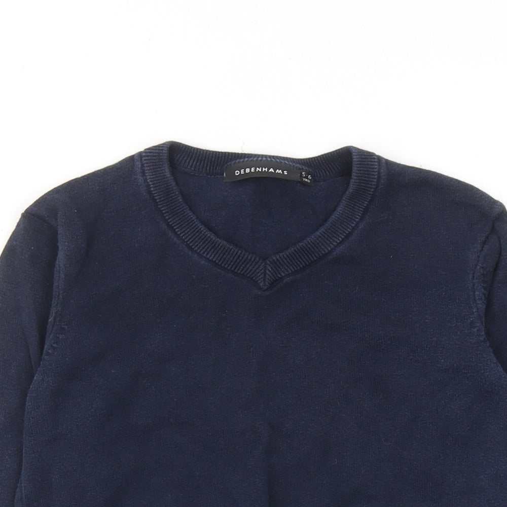Debenhams Boys Blue V-Neck Cotton Pullover Jumper Size 5-6 Years Pullover