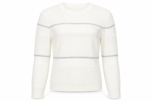 About Womens Ivory Round Neck Striped Acrylic Pullover Jumper Size S
