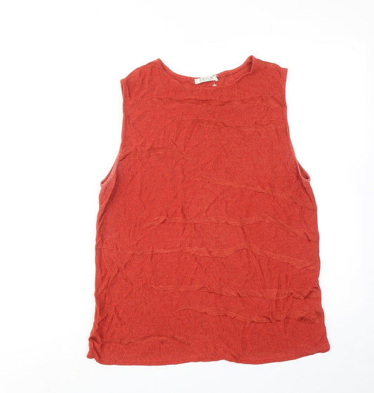 Platinum Womens Red Viscose Basic Tank Size L Boat Neck