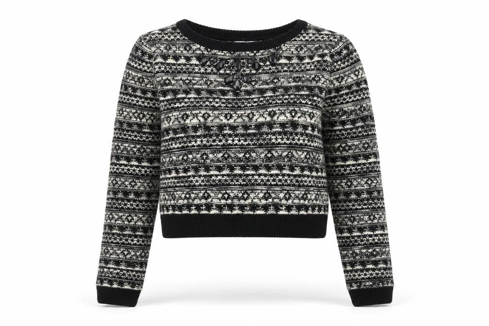Blue Vanilla Womens Black Round Neck Geometric Acrylic Pullover Jumper Size M
