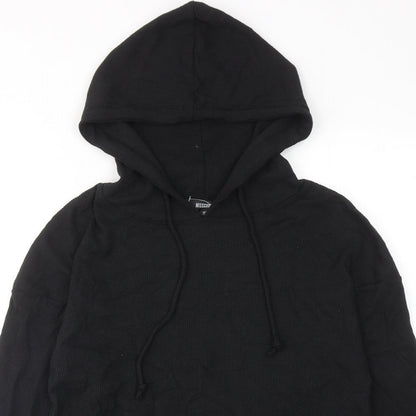 Close-up detail of Missguided women’s black cotton pullover hoodie, size UK 10, pullover