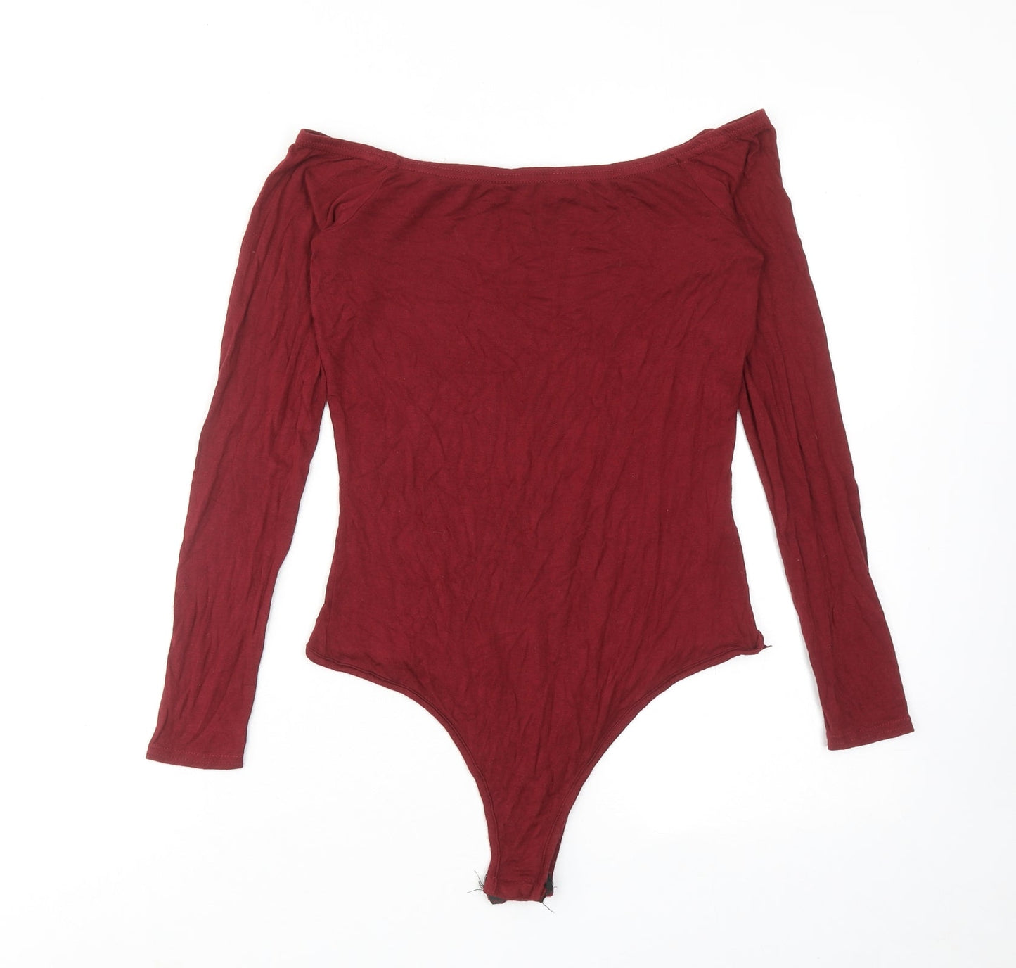 PRETTYLITTLETHING Womens Red Viscose Bodysuit One-Piece Size 12 Snap