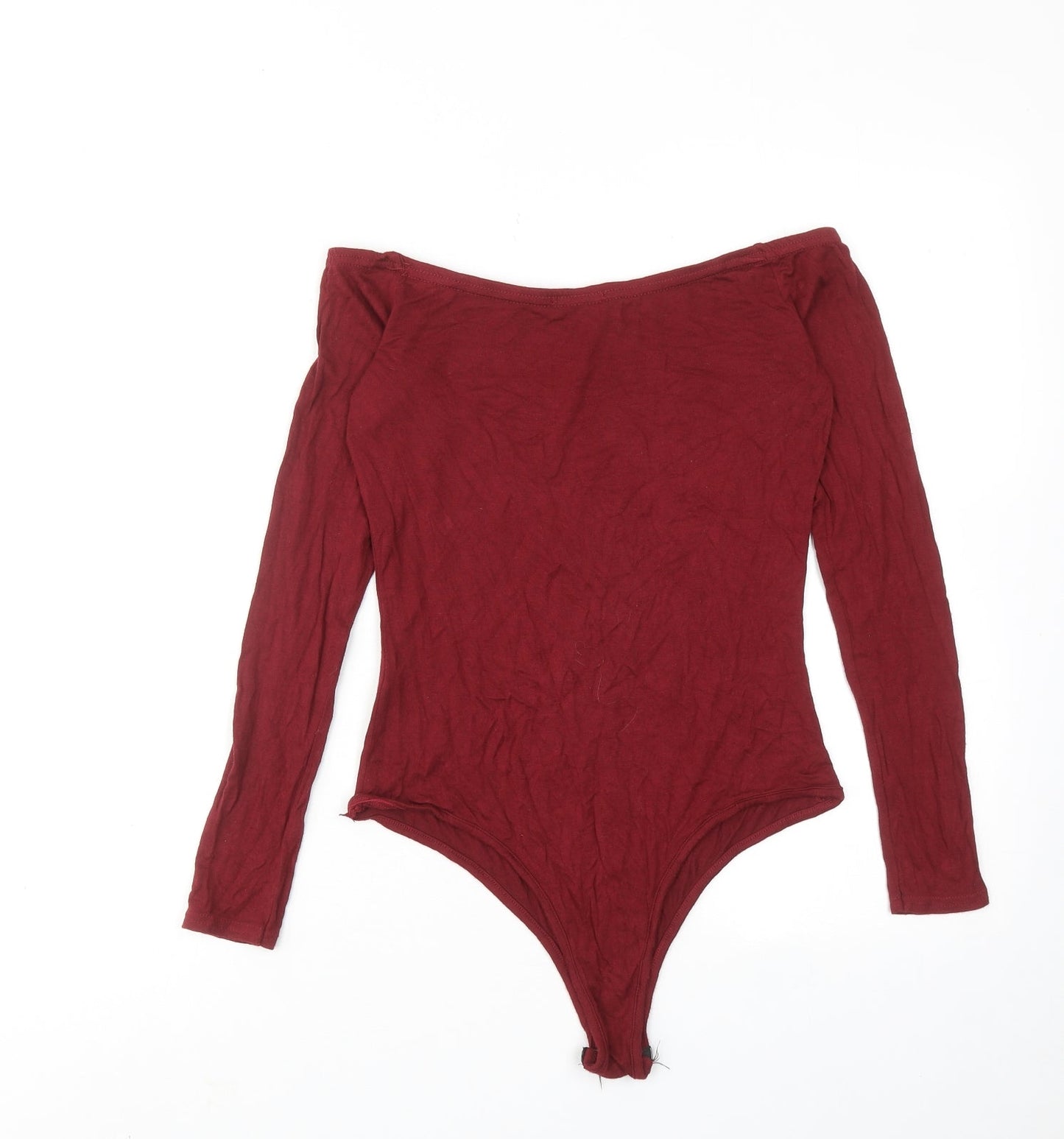 PRETTYLITTLETHING Womens Red Viscose Bodysuit One-Piece Size 12 Snap