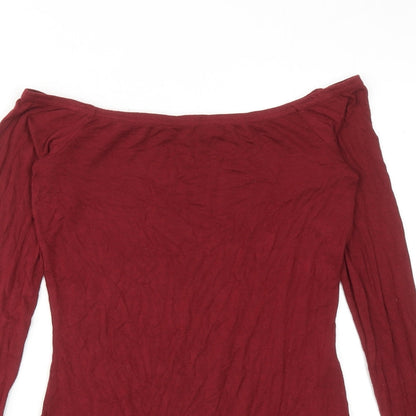 PRETTYLITTLETHING Womens Red Viscose Bodysuit One-Piece Size 12 Snap