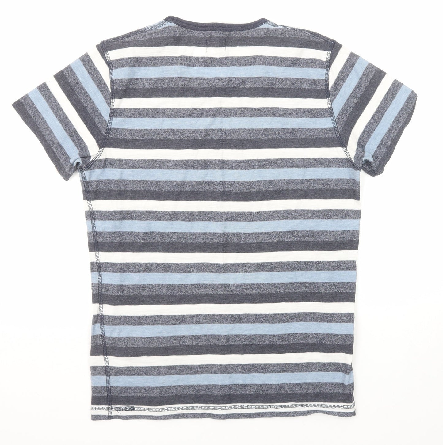 Selected Homme Mens Blue Striped Cotton T-Shirt Size S Round Neck