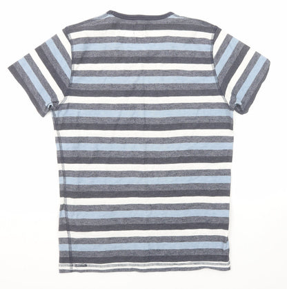 Selected Homme Mens Blue Striped Cotton T-Shirt Size S Round Neck
