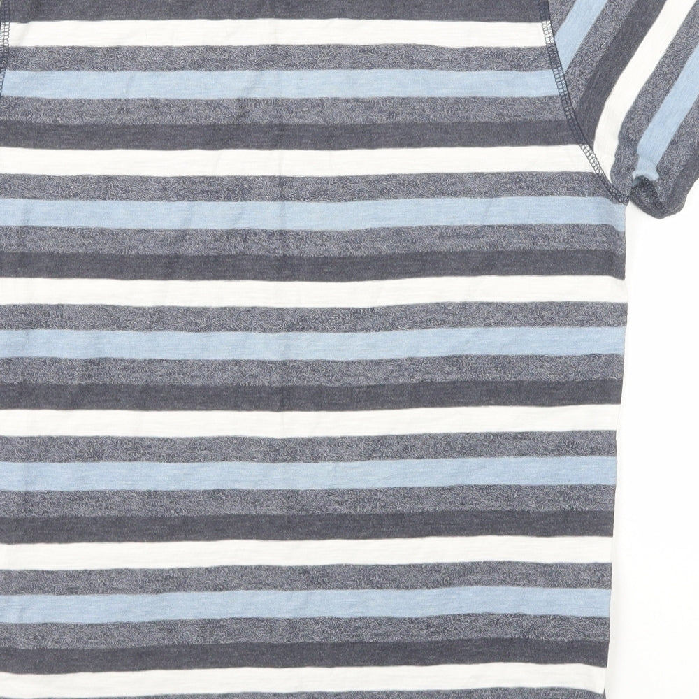 Selected Homme Mens Blue Striped Cotton T-Shirt Size S Round Neck