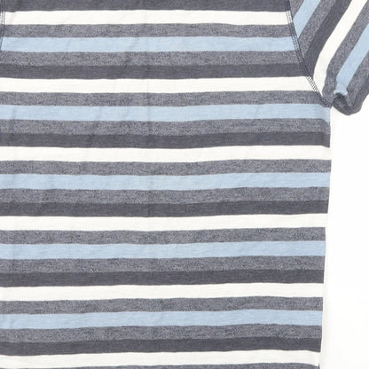 Selected Homme Mens Blue Striped Cotton T-Shirt Size S Round Neck