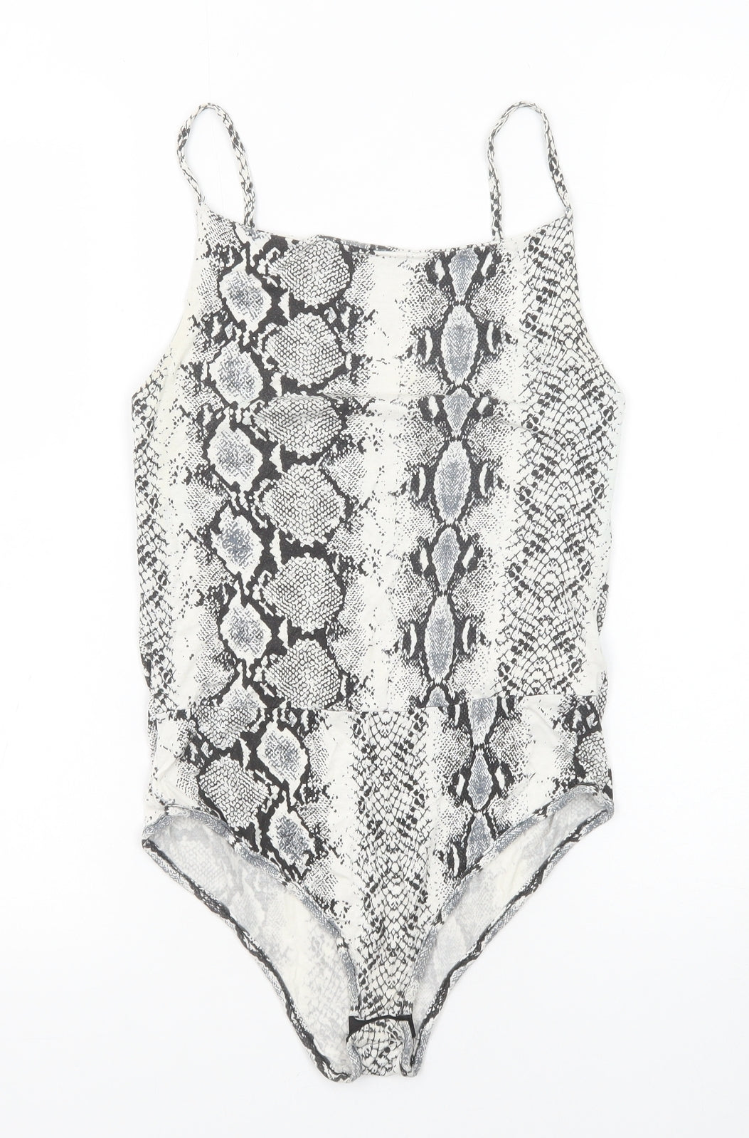 New Look Womens Black Animal Print Viscose Bodysuit One-Piece Size 10 Snap - Snakeskin Pattern