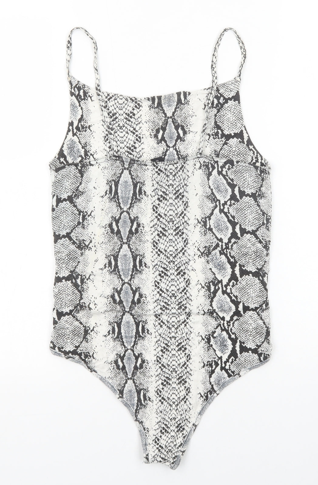 New Look Womens Black Animal Print Viscose Bodysuit One-Piece Size 10 Snap - Snakeskin Pattern