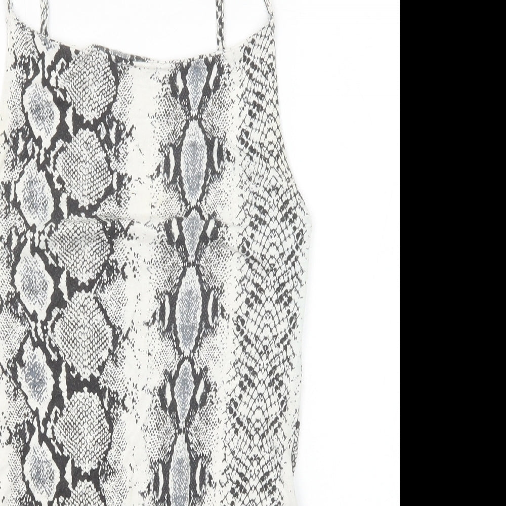 New Look Womens Black Animal Print Viscose Bodysuit One-Piece Size 10 Snap - Snakeskin Pattern