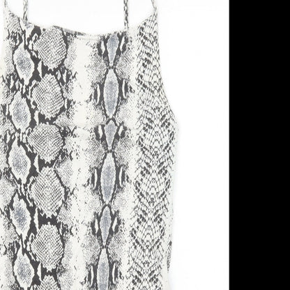 New Look Womens Black Animal Print Viscose Bodysuit One-Piece Size 10 Snap - Snakeskin Pattern