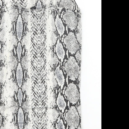 New Look Womens Black Animal Print Viscose Bodysuit One-Piece Size 10 Snap - Snakeskin Pattern