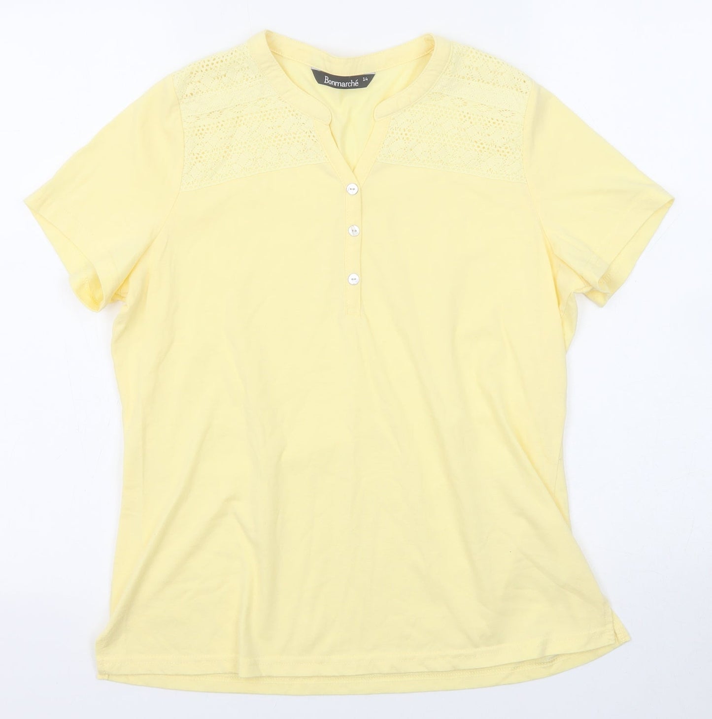 Bonmarché Womens Yellow Cotton Basic T-Shirt Size 14 V-Neck