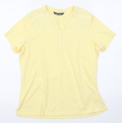Bonmarché Womens Yellow Cotton Basic T-Shirt Size 14 V-Neck