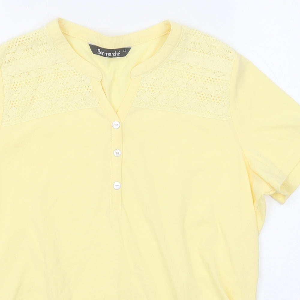 Bonmarché Womens Yellow Cotton Basic T-Shirt Size 14 V-Neck