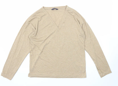 Marks and Spencer Womens Beige Polyester Basic T-Shirt Size 8 V-Neck