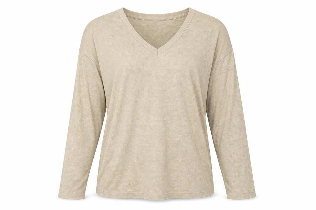 Marks and Spencer Womens Beige Polyester Basic T-Shirt Size 8 V-Neck