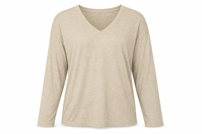 Marks and Spencer Womens Beige Polyester Basic T-Shirt Size 8 V-Neck
