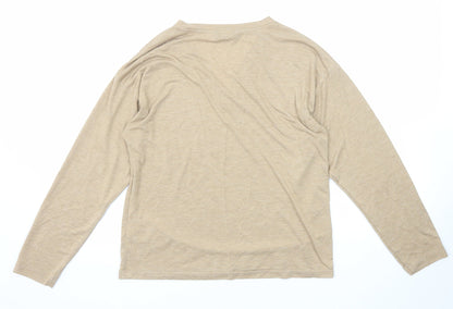 Marks and Spencer Womens Beige Polyester Basic T-Shirt Size 8 V-Neck