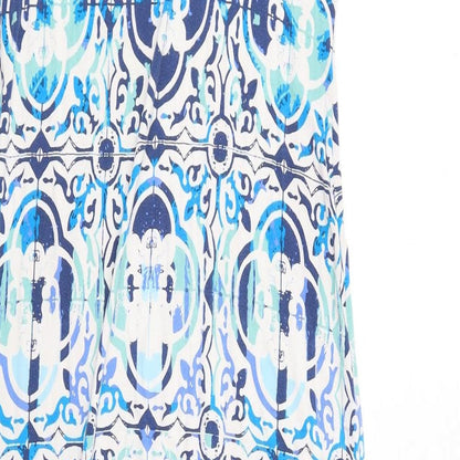 Marks and Spencer Womens Blue Geometric Viscose Tank Dress Size 18 Scoop Neck Pullover