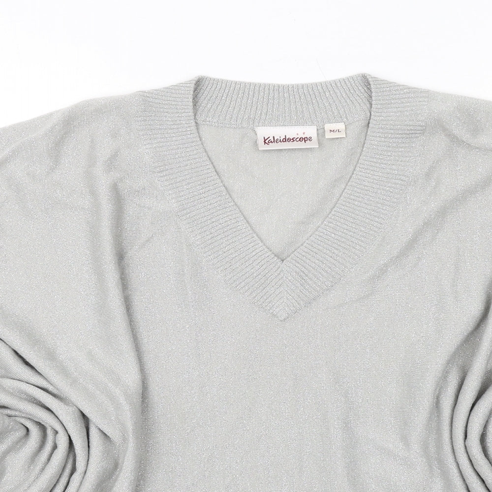 Kaleidoscope Womens Grey V-Neck Acrylic Pullover Jumper Size M - Size M-L