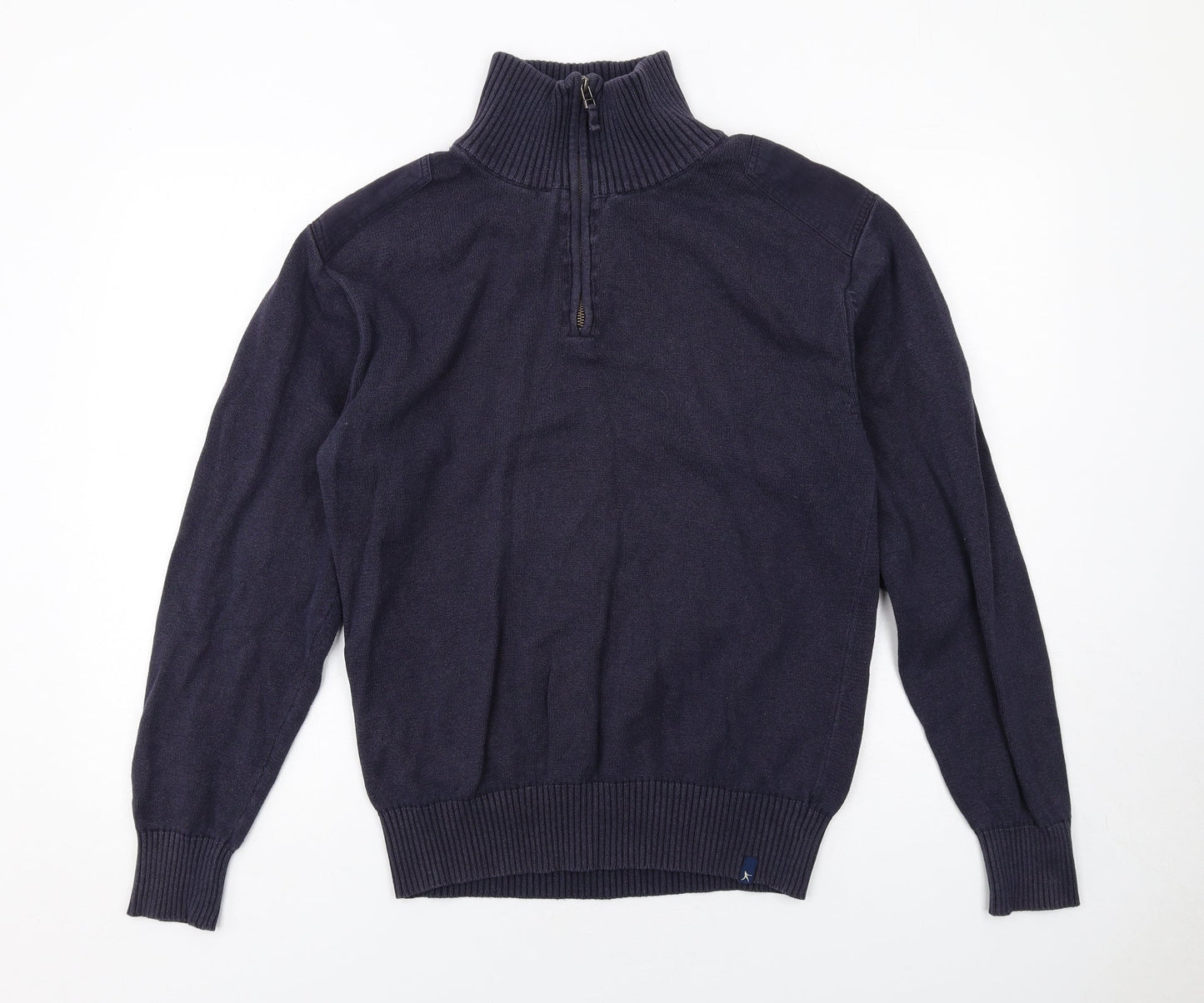 James Harvest Mens Blue High Neck Cotton Full Zip Jumper Size M Long Sleeve