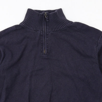 James Harvest Mens Blue High Neck Cotton Full Zip Jumper Size M Long Sleeve