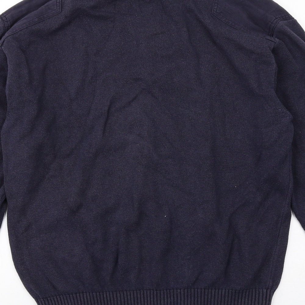 James Harvest Mens Blue High Neck Cotton Full Zip Jumper Size M Long Sleeve