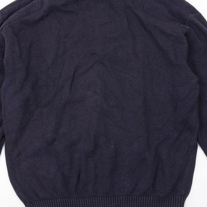 James Harvest Mens Blue High Neck Cotton Full Zip Jumper Size M Long Sleeve