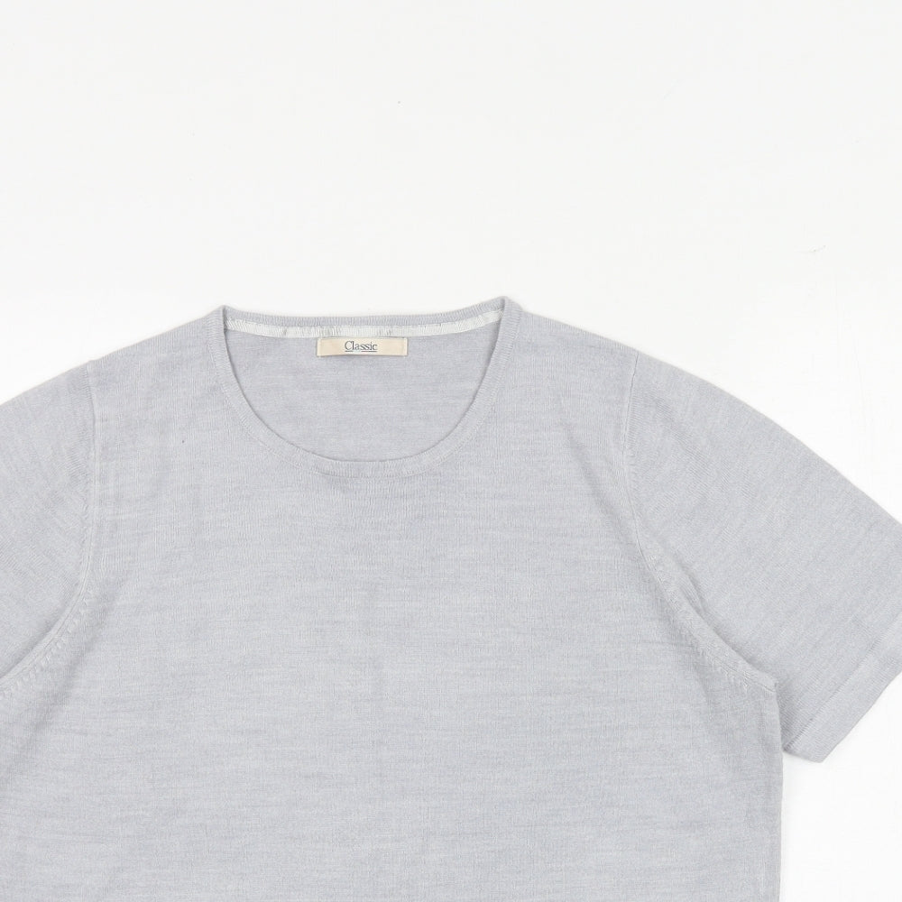 Classic Womens Grey Round Neck Acrylic Pullover Jumper Size 14