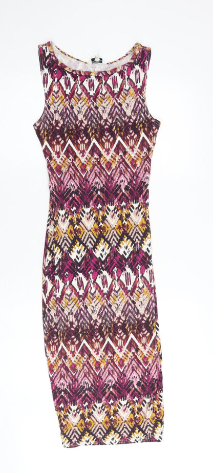 New Look Womens Multicoloured Geometric Polyester Bodycon Size 6 Round Neck Pullover