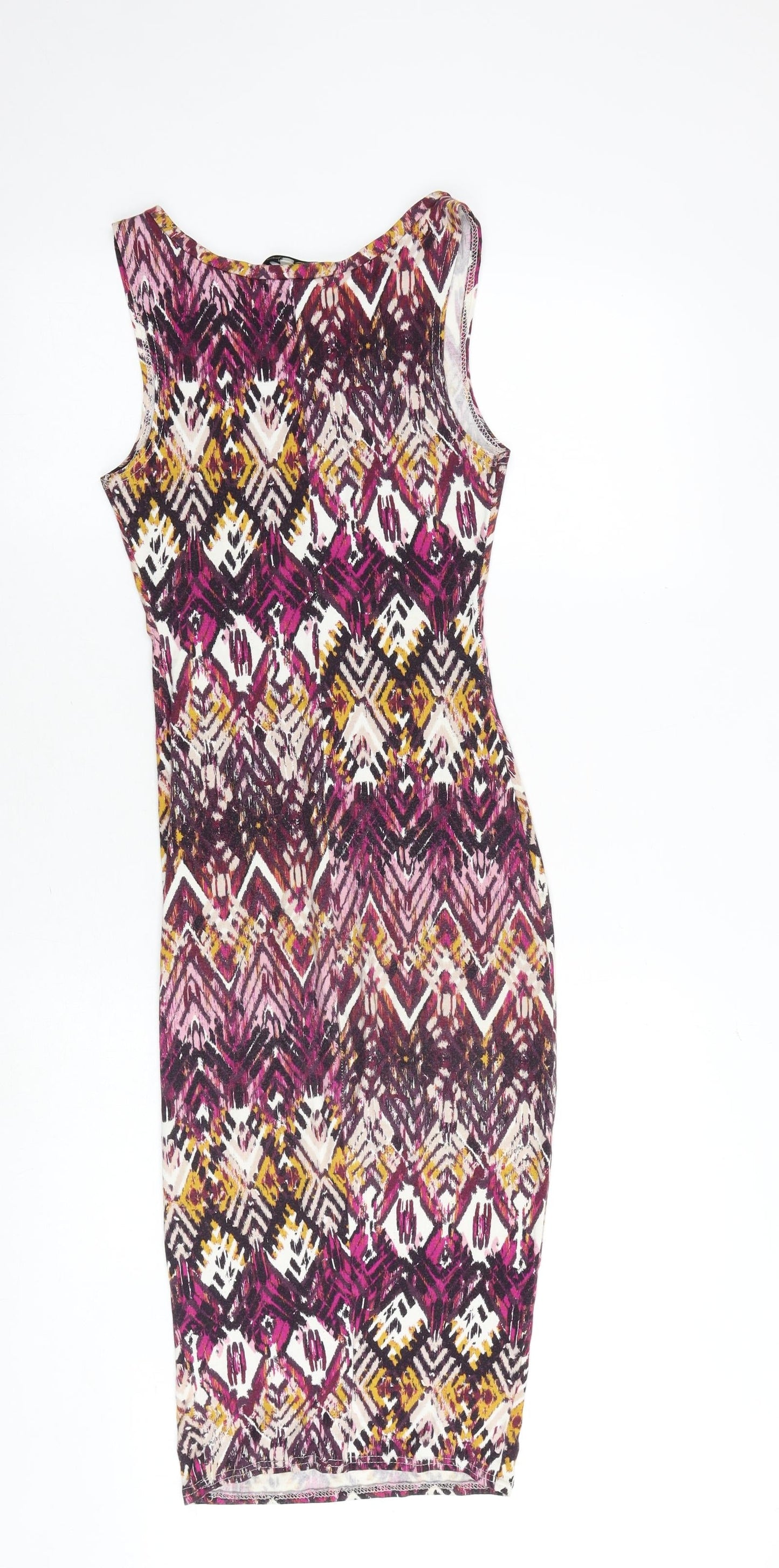 New Look Womens Multicoloured Geometric Polyester Bodycon Size 6 Round Neck Pullover