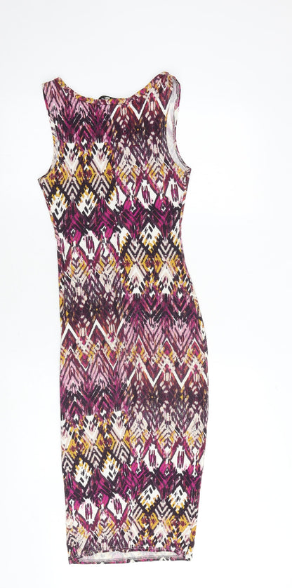 New Look Womens Multicoloured Geometric Polyester Bodycon Size 6 Round Neck Pullover